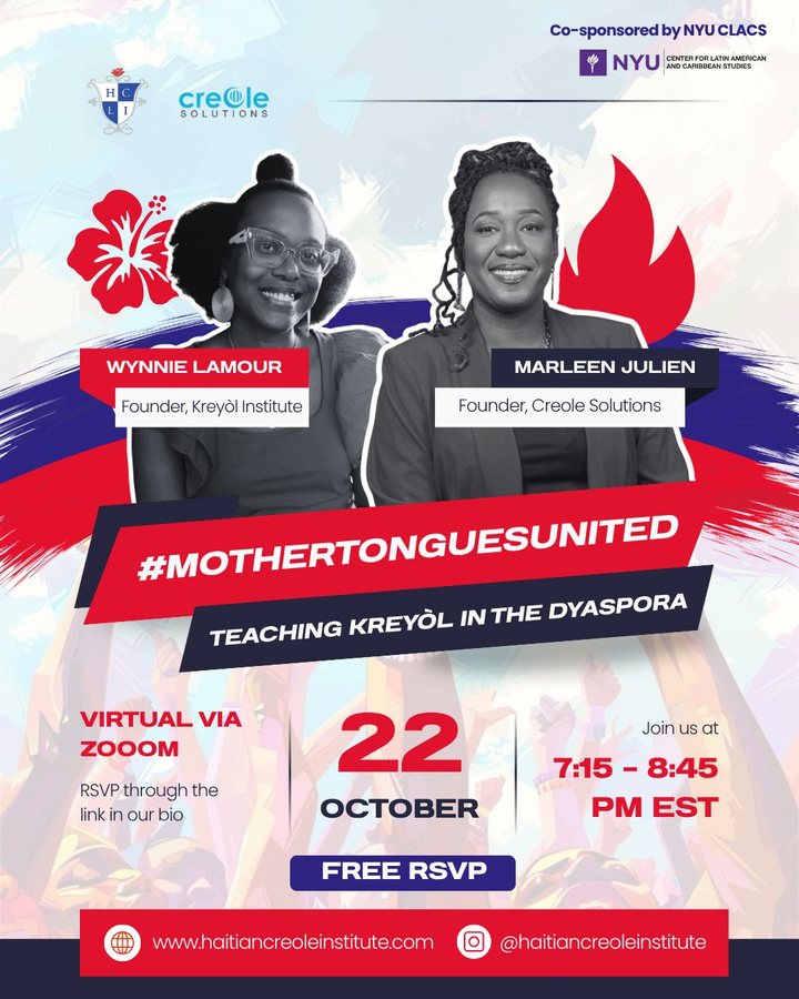 #MotherTonguesUnited: Teaching Kreyòl in the Dyaspora, with Wynnie Lamour and Marleen Julien, October 22